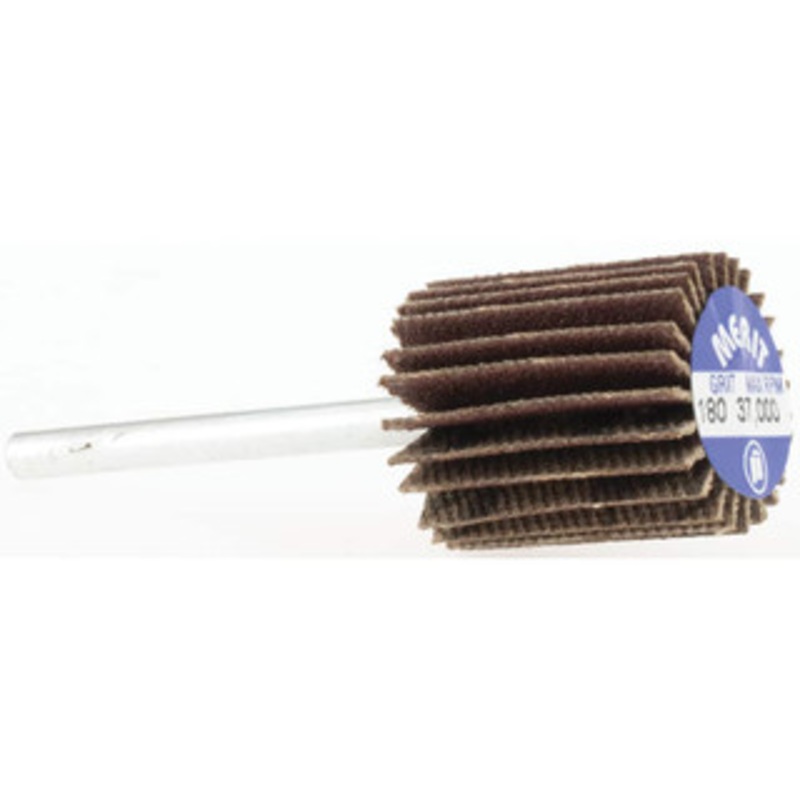 Merit Abrasives 5/8 Diam x 3/4 Face Width, Very Fine Aluminum Oxide Coated Mounted Flap Wheel 1/8 Shank Mount, 180 Grit, Cloth Backing, 37,000 Max RPM 08834137543 – 84400753
