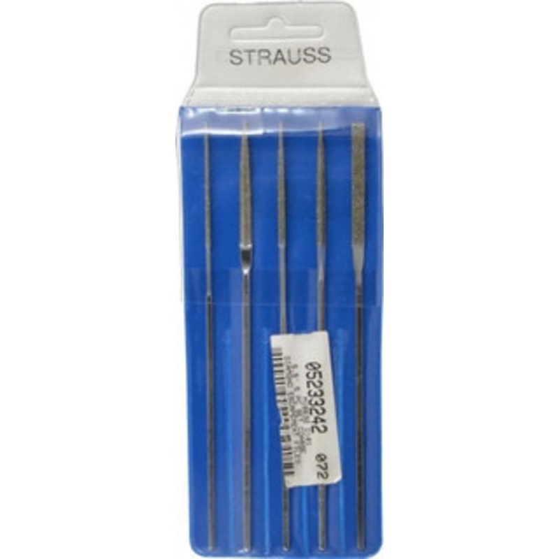 Strauss & Co. 5 Piece Diamond Pattern File Set 5-1/2 Long, Coarse Coarseness, Square Handle, Set Includes Equalling, Half Round, Round, Square MI8632 D181 – 05233242