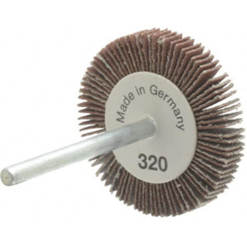 Value Collection 1-3/16 Diam x 3/16 Face Width, Extra Fine Aluminum Oxide Coated Mounted Flap Wheel 1/8 Shank Mount, 320 Grit, X Weighted Cloth Backing, 30,000 Max RPM 112291 – 05096979
