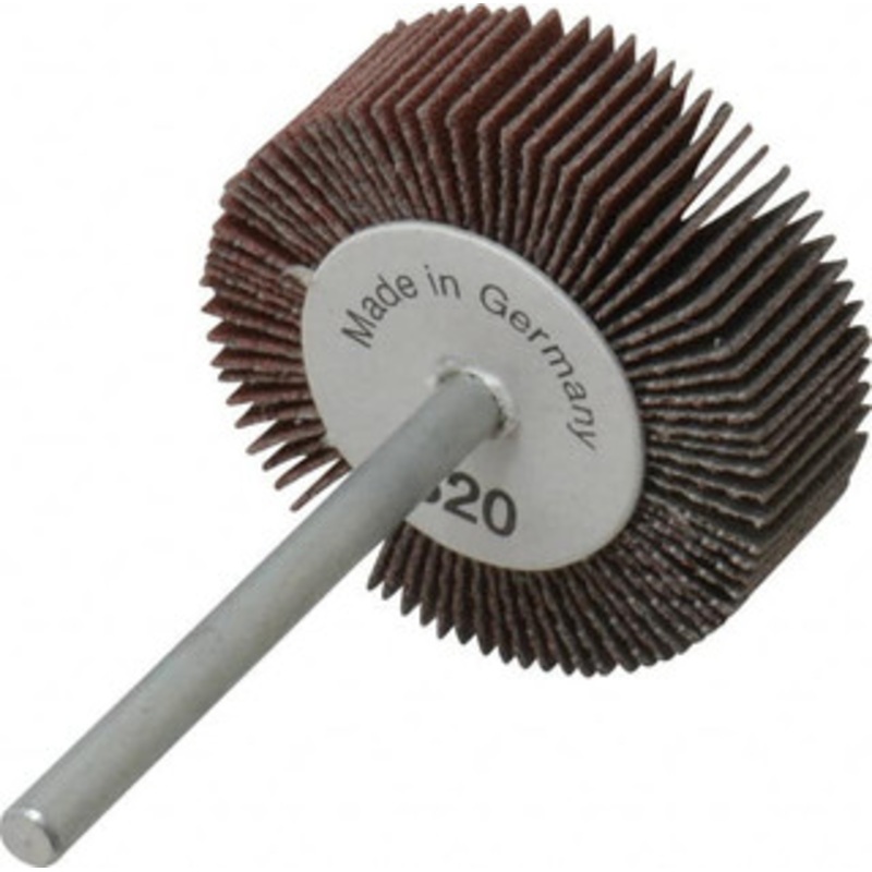 Value Collection 1-3/16 Diam x 3/8 Face Width, Extra Fine Aluminum Oxide Coated Mounted Flap Wheel 1/8 Shank Mount, 320 Grit, X Weighted Cloth Backing, 30,000 Max RPM 112331 – 05097043