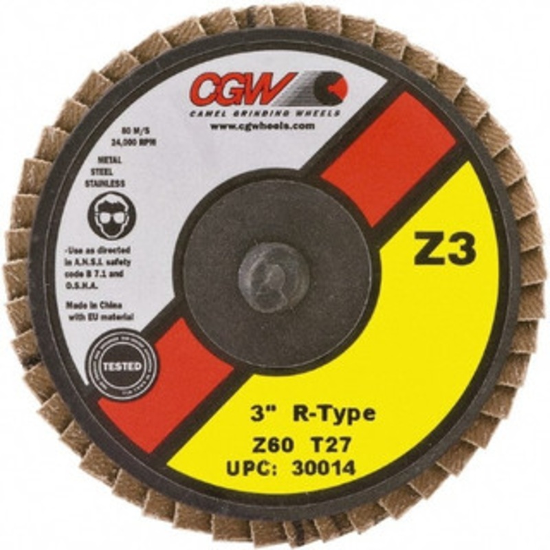 CGW Abrasives 2 60 Grit Type 27 Zirconia Alumina Flap Disc Medium Grade, Coated, Quick Change Type R Attachment, Poly Cotton Backing, 24,000 RPM 30004 – 56436520