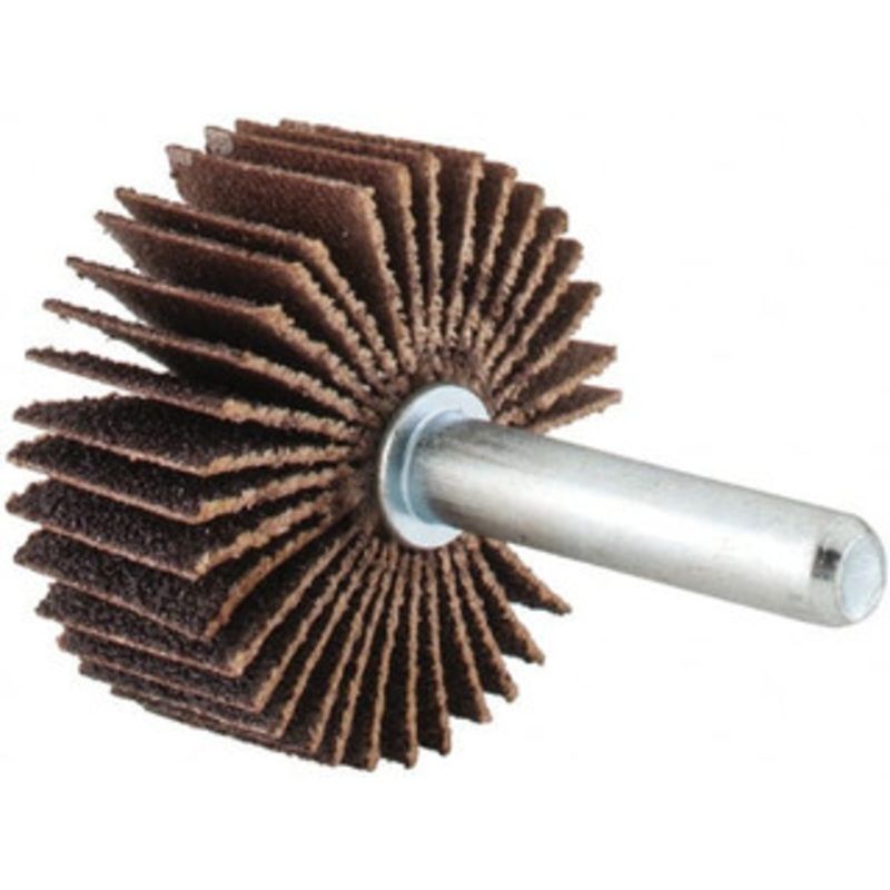 Merit Abrasives 1-3/8 Diam x 5/8 Face Width, Medium Aluminum Oxide Coated Mounted Flap Wheel 1/4 Shank Mount, 80 Grit, Cloth Backing, 30,000 Max RPM 08834137321 – 72373137