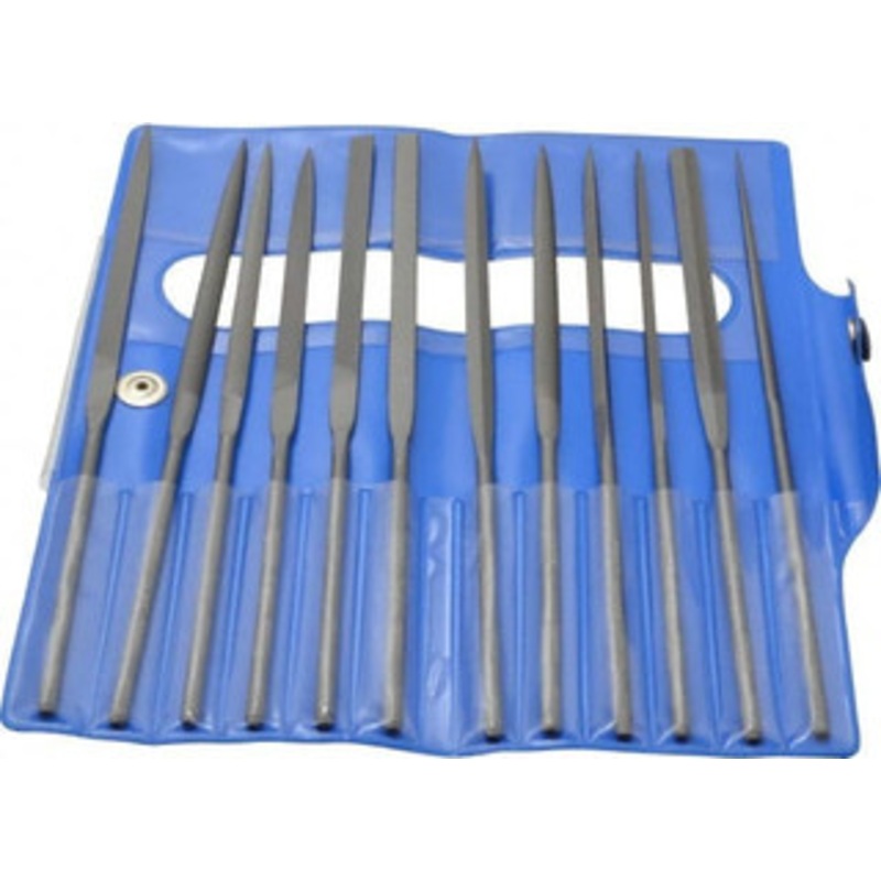 Nicholson 12 Piece Swiss Pattern File Set 6-1/4 Long, 2 Coarseness, Round Handle, Set Includes Barrette, Crossing, Equalling, Flat, Half Round, Knife, Round, Slitting, Square, Three Square T37761 – 60304987