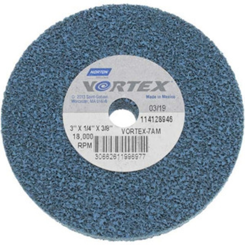 Norton 3 Diam, 1/4 Face Width, 3/8 Center Hole, Medium Grade, Aluminum Oxide Deburring Wheel Unitized, Medium Density 7 Grade 66261199697 – 45452414