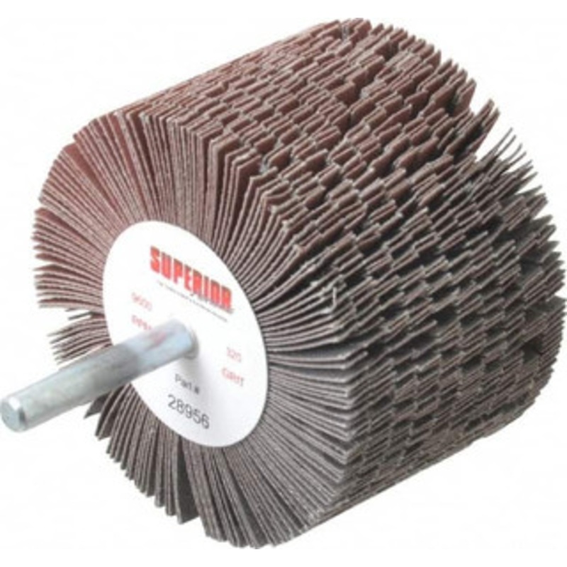 Superior Abrasives 3 Diam x 2 Face Width, Extra Fine Aluminum Oxide Coated Mounted Flap Wheel 1/4 Shank Mount, 320 Grit, J Weighted Cloth Backing, 6,000 Max RPM 28956 – 01923762