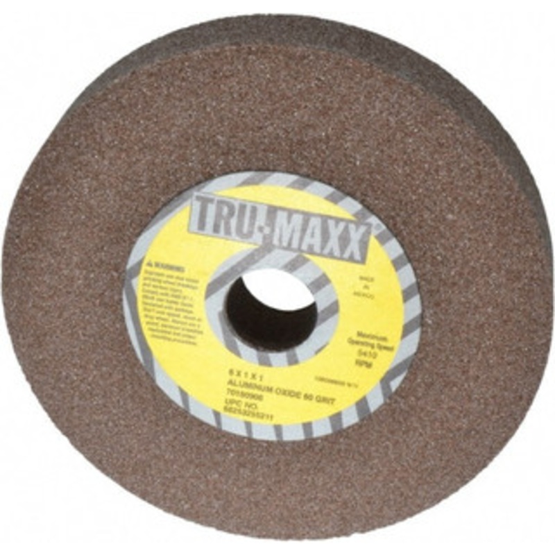 Tru-Maxx 60 Grit Aluminum Oxide Bench & Pedestal Grinding Wheel 6 Diam x 1 Hole x 1 Thick, 5410 Max RPM, O Hardness, Medium Grade , Vitrified Bond 66253255211 – 70180906