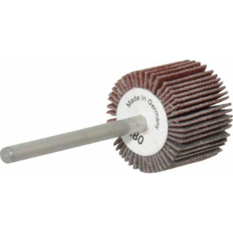 Value Collection 3/4 Diam x 5/8 Face Width, Very Fine Aluminum Oxide Coated Mounted Flap Wheel 1/8 Shank Mount, 180 Grit, X Weighted Cloth Backing, 35,000 Max RPM 112129 – 05096680