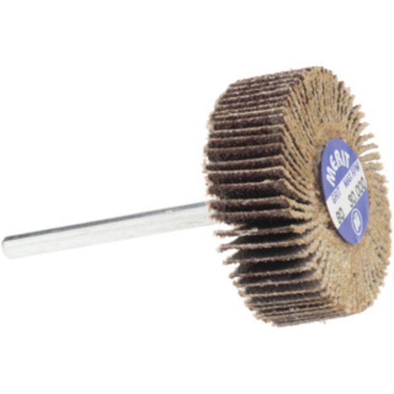 Merit Abrasives 1-3/16 Diam x 3/8 Face Width, Medium Aluminum Oxide Coated Mounted Flap Wheel 1/8 Shank Mount, 80 Grit, Cloth Backing, 30,000 Max RPM 08834137511 – 67262048