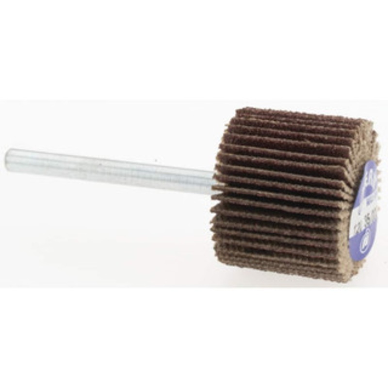 Merit Abrasives 3/4 Diam x 5/8 Face Width, Fine Aluminum Oxide Coated Mounted Flap Wheel 1/8 Shank Mount, 120 Grit, Cloth Backing, 35,000 Max RPM 08834137582 – 97243752