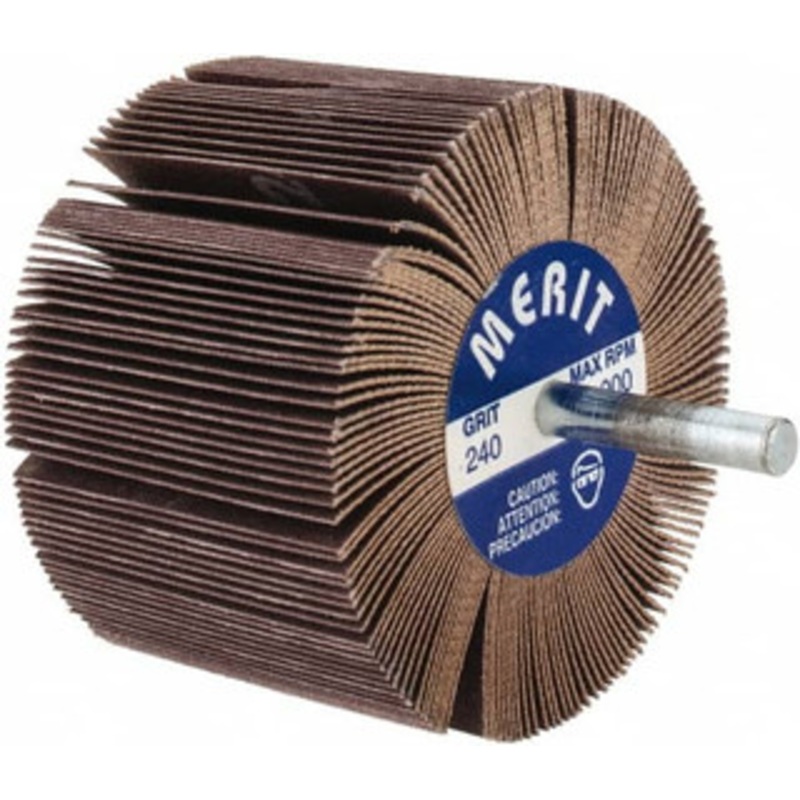 Merit Abrasives 3 Diam x 2 Face Width, Very Fine Ceramic Alumina Coated Mounted Flap Wheel 1/4 Shank Mount, 240 Grit, 20,000 Max RPM 08834137264 – 72373079
