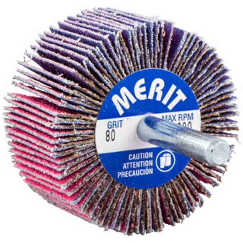 Merit Abrasives Mounted Flap Wheels, Abrasive Type: Coated, Outside Diameter (Inch): 2, Face Width (Inch): 1, Abrasive Material: Ceramic, Grade: Coarse, Grit: 80 69957339711 – 90761099