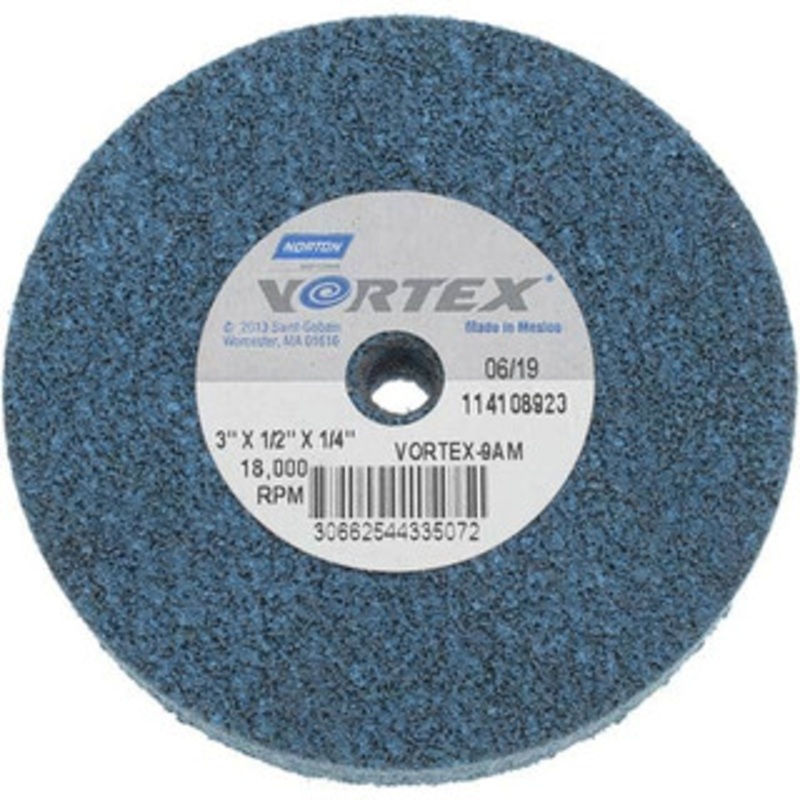 Norton 3 Diam, 1/2 Face Width, 1/4 Center Hole, Medium Grade, Aluminum Oxide Deburring Wheel Unitized, Medium Density 9 Grade 66254433507 – 45452364