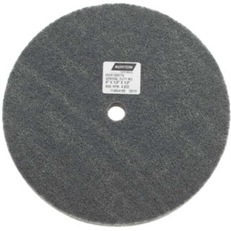 Norton 6 Diam, 1/2 Face Width, 1/2 Center Hole, Medium Grade, Silicon Carbide Deburring Wheel Unitized, Medium Density 4 Grade, 4,800 RPM 66261058779 – 70500533