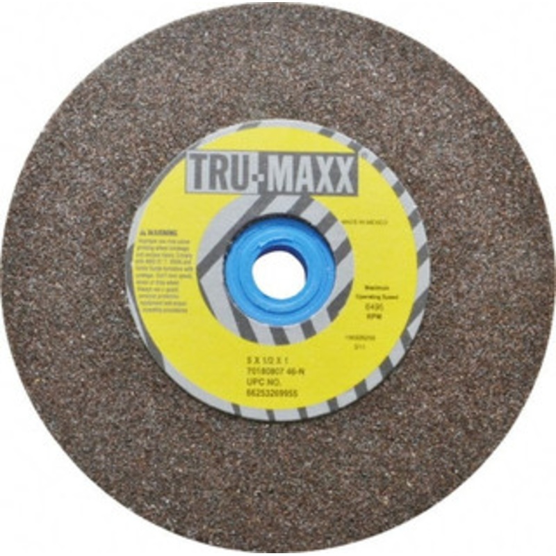 Tru-Maxx 60 Grit Aluminum Oxide Bench & Pedestal Grinding Wheel 5 Diam x 1 Hole x 1/2 Thick, 6495 Max RPM, O Hardness, Medium Grade , Vitrified Bond 66253269955 – 70180807