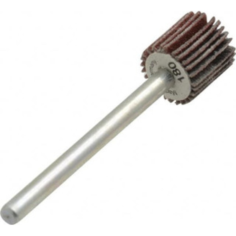 Value Collection 3/8 Diam x 3/8 Face Width, Very Fine Aluminum Oxide Coated Mounted Flap Wheel 1/8 Shank Mount, 180 Grit, X Weighted Cloth Backing, 40,000 Max RPM 112009 – 05096052