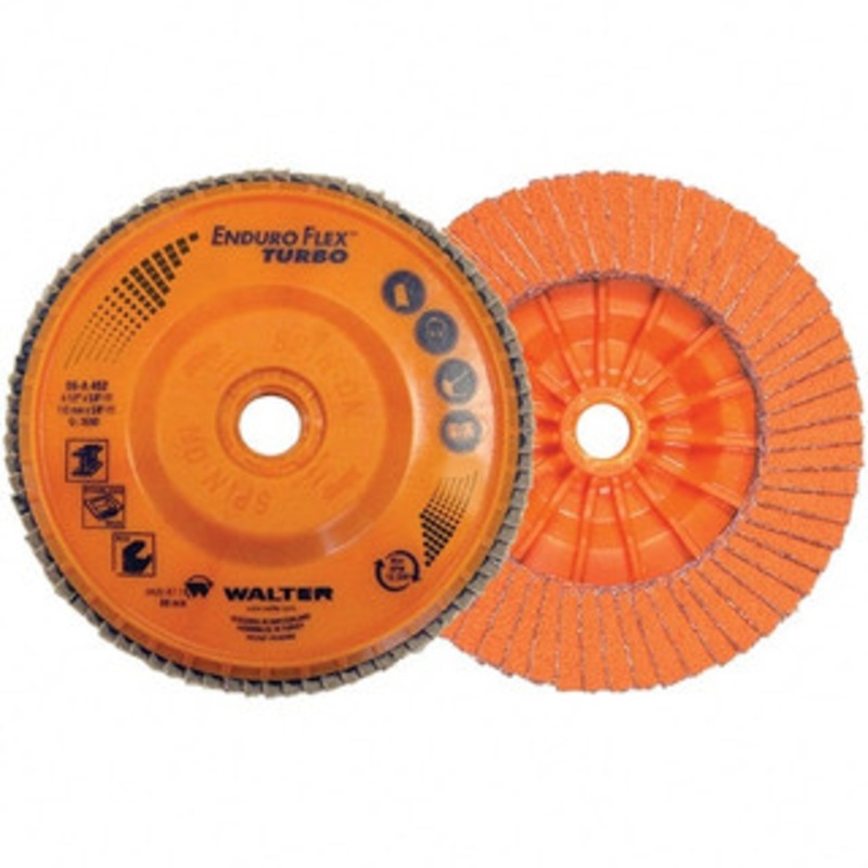 Walter Surface Technologies 4-1/2 36 & 60 Grit 7/8 Center Hole Type 27 Ceramic Flap Disc Multi Grade, Coated, Arbor Attachment, Plastic Backing, 13,300 RPM 06A462 – 42356980