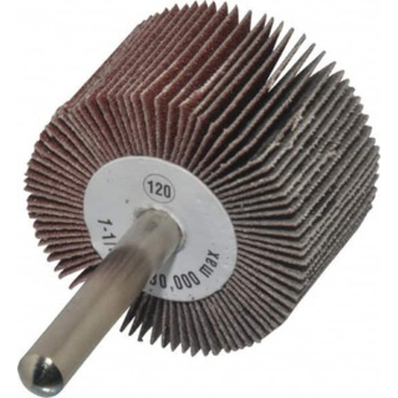 CGW Abrasives 1-1/2 Diam x 1 Face Width, Fine Aluminum Oxide Coated Mounted Flap Wheel 1/4 Shank Mount, 120 Grit, 30,000 Max RPM 39923 – 01823731