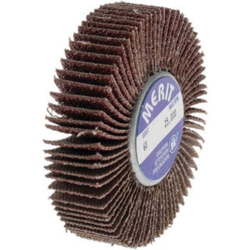 Merit Abrasives 2 Diam x 1/2 Face Width, Medium Ceramic Alumina Coated Mounted Flap Wheel 1/4-20 Threaded Mount, 60 Grit, Cloth Backing, 25,000 Max RPM 08834133001 – 00542746