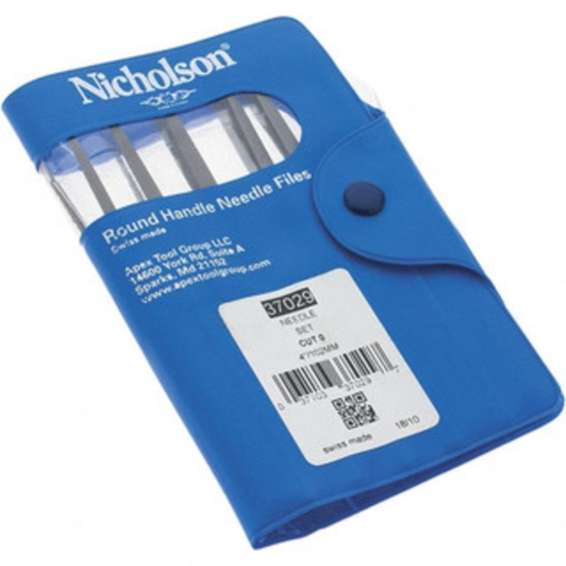 Nicholson 12 Piece Swiss Pattern File Set 4 Long, 0 Coarseness, Round Handle, Set Includes Barrette, Crossing, Equalling, Flat, Half Round, Knife, Round, Slitting, Square, Three Square 37029 – 60304920