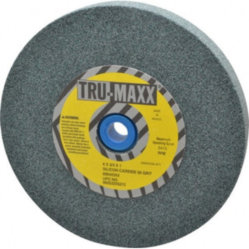 Tru-Maxx 60 Grit Silicon Carbide Bench & Pedestal Grinding Wheel 6 Diam x 1 Hole x 3/4 Thick, 5410 Max RPM, K Hardness, Medium Grade , Vitrified Bond 66253255215 – 85642353