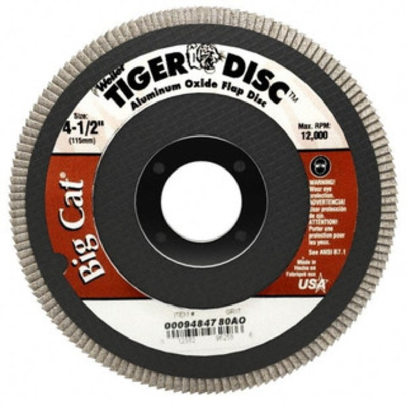 Weiler Abrasives 4-1/2 80 Grit 7/8 Center Hole Type 27 Aluminum Oxide Flap Disc Medium Grade, Coated, Arbor Attachment, Phenolic Backing, 12,000 RPM 96258 – 00094847