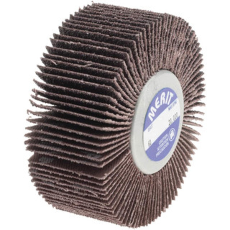 Merit Abrasives 2-1/2 Diam x 1 Face Width, Medium Aluminum Oxide Coated Mounted Flap Wheel 1/4-20 Threaded Mount, 60 Grit, Cloth Backing, 20,000 Max RPM 08834134022 – 72372360