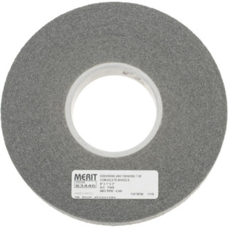 Merit Abrasives 8 Diam, 1 Face Width, 3 Center Hole, Fine Grade, Silicon Carbide Deburring Wheel Convolute, Hard Density 7 Grade, 4,500 RPM 05539563446 – 84524982