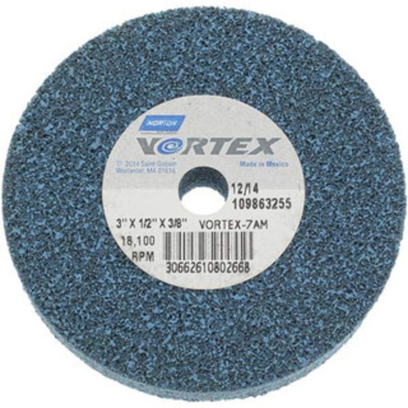 Norton 3 Diam, 1/2 Face Width, 3/8 Center Hole, Medium Grade, Aluminum Oxide Deburring Wheel Unitized, Medium Density 7 Grade 66261080266 – 45452455