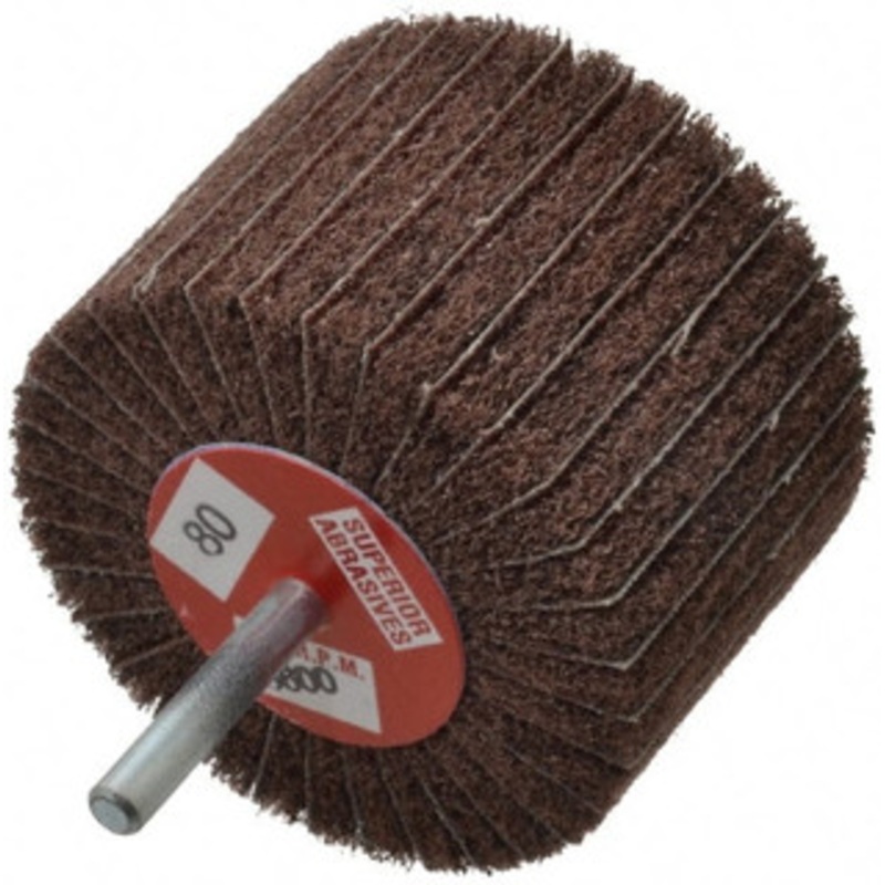 Superior Abrasives 3 Diam x 2 Face Width, Medium Aluminum Oxide Coated Mounted Flap Wheel 1/4 Shank Mount, 80 Grit, Interleaf, 8,000 Max RPM 10470 – 01937879