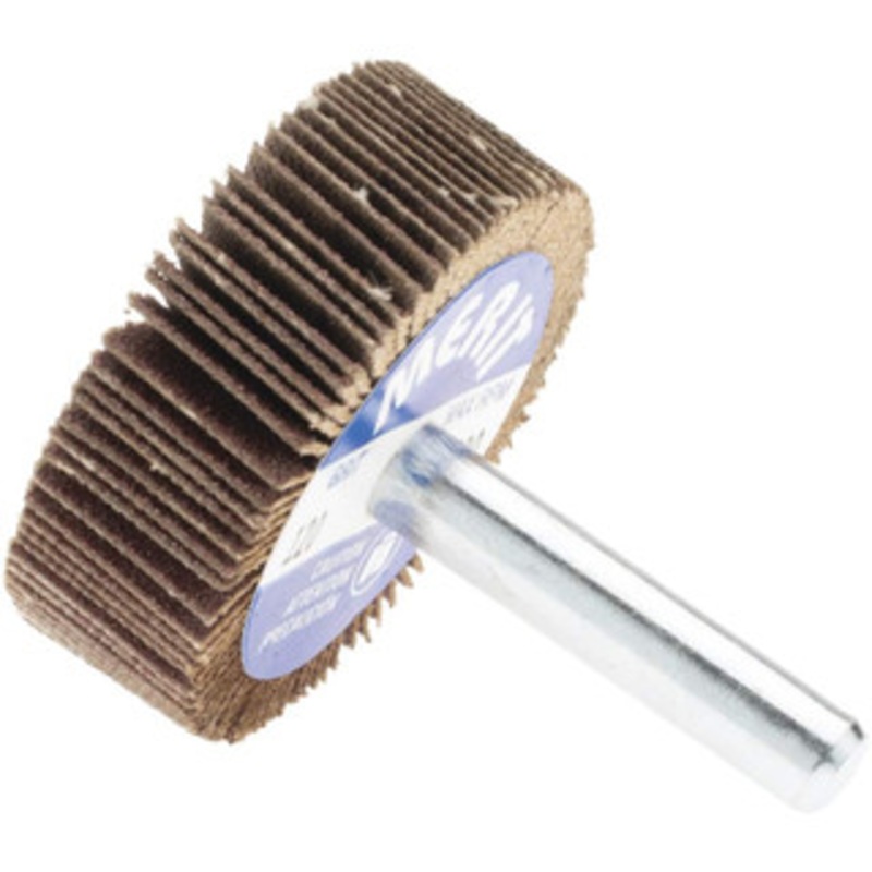 Merit Abrasives 1-1/2 Diam x 1/2 Face Width, Fine Ceramic Alumina Coated Mounted Flap Wheel 1/4 Shank Mount, 120 Grit, Cloth Backing, 25,000 Max RPM 08834137132 – 72372873