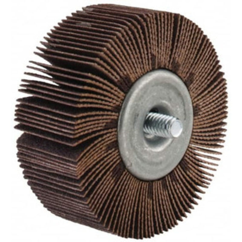 Merit Abrasives 2-1/2 Diam x 1 Face Width, Fine Aluminum Oxide Coated Mounted Flap Wheel 1/4-20 Threaded Mount, 120 Grit, Cloth Backing, 20,000 Max RPM 08834134024 – 99813115