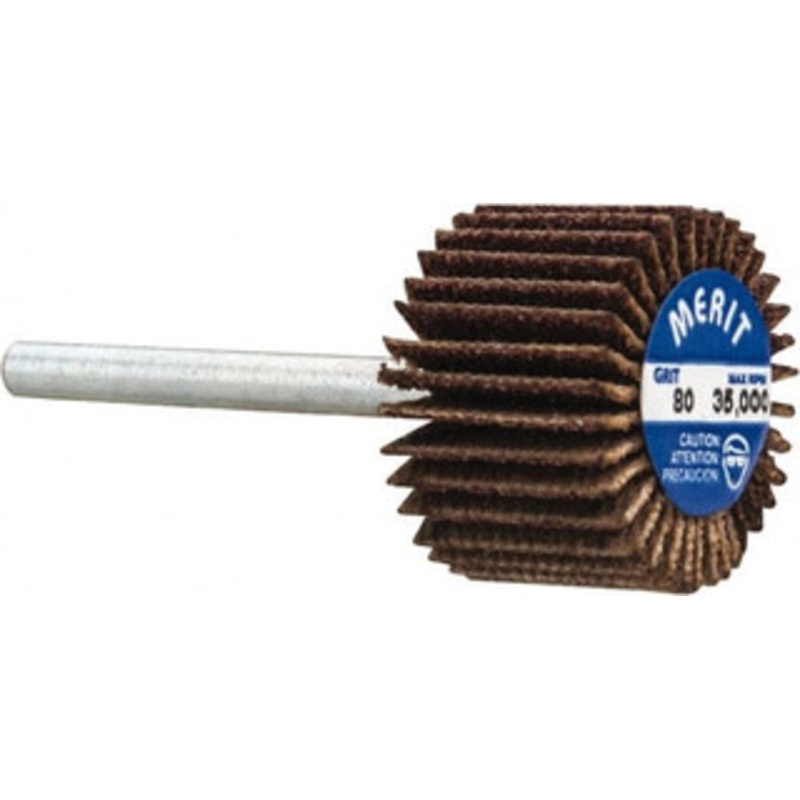 Merit Abrasives 3/4 Diam x 1/2 Face Width, Medium Aluminum Oxide Coated Mounted Flap Wheel 1/8 Shank Mount, 80 Grit, Cloth Backing, 35,000 Max RPM 08834137571 – 98339716