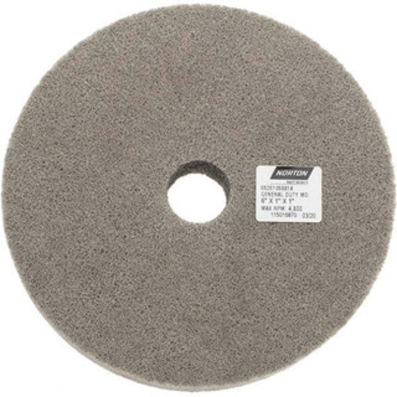 Norton 6 Diam, 1 Face Width, 1 Center Hole, Fine Grade, Aluminum Oxide Deburring Wheel Unitized, Medium Density 4 Grade, 4,800 RPM 66261058814 – 70500772