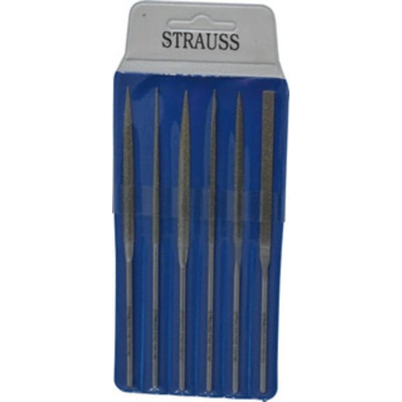 Strauss & Co. 6 Piece Diamond Pattern File Set 5-1/2 Long, Medium Coarseness, Round Handle, Set Includes Crossing, Equalling, Half Round, Round, Square, Three Square 4206 D126 – 05233333