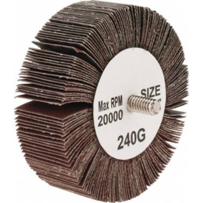 Tru-Maxx 3 Diam x 1 Face Width, Very Fine Aluminum Oxide Coated Mounted Flap Wheel 1/4-20 Threaded Mount, 240 Grit, 20,000 Max RPM SZQC3240 – 87656740