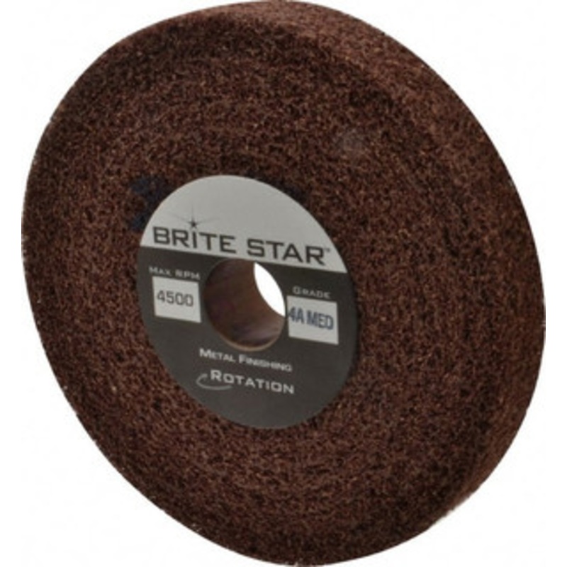 Brite Star 6 Diam, 1 Face Width, 1 Center Hole, Medium Grade, Aluminum Oxide Deburring Wheel Convolute, Hard Density 4 Grade, 6,000 RPM 66261114547 – 81243370