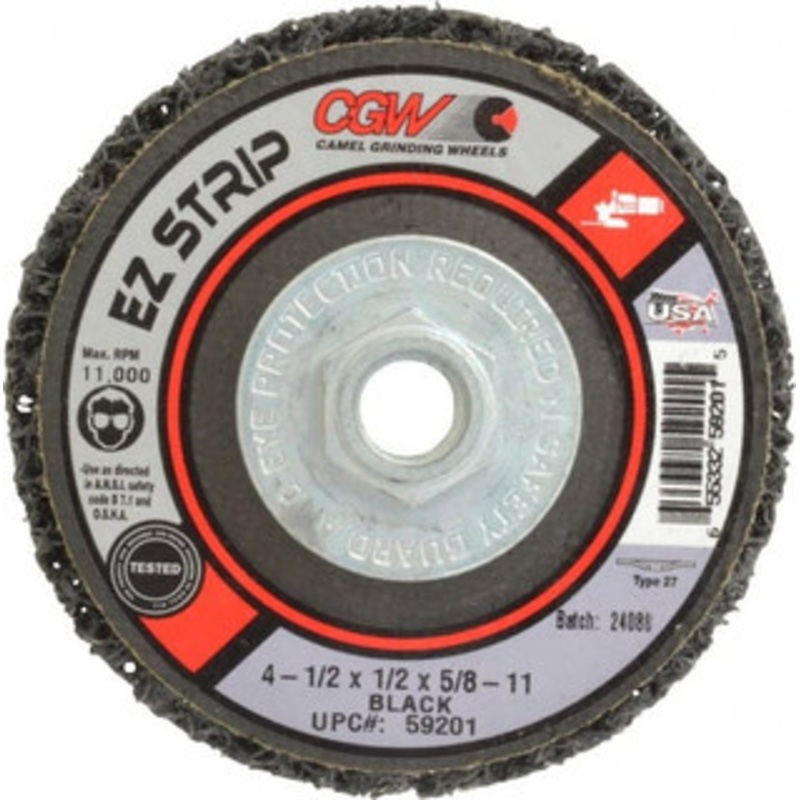 CGW Abrasives 4-1/2 Coarse Grade Silicon Carbide Deburring Disc 5/8-11 Threaded Center Hole, Arbor Connection, Black, 11,000 Max RPM 59201 – 02724953