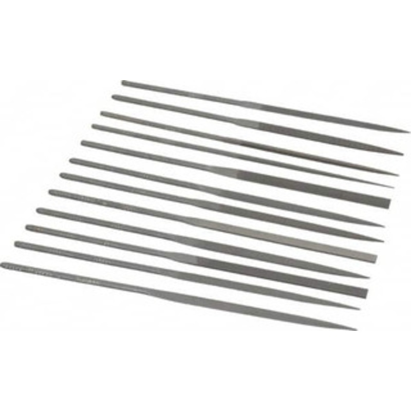 Grobet USA 12 Piece Swiss Pattern File Set 6-1/4 Long, 0 Coarseness, Set Includes Barrette, Crossing, Equalling, Half Round, Knife, Marking, Round, Round Edge Joint, Slitting, Square, Three Square, Warding 31.679 – 60237807