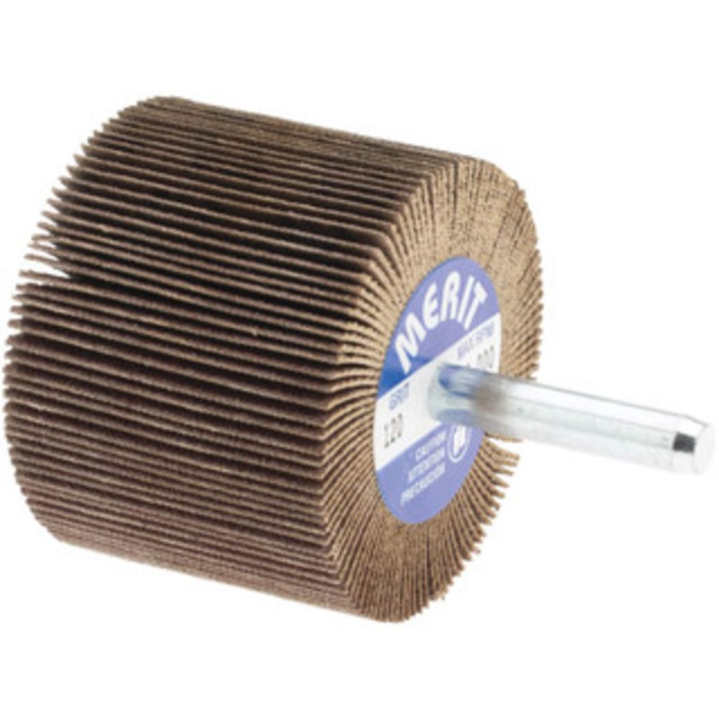 Merit Abrasives 2 Diam x 1-1/2 Face Width, Fine Ceramic Alumina Coated Mounted Flap Wheel 1/4 Shank Mount, 120 Grit, Cloth Backing, 25,000 Max RPM 08834137382 – 72373293