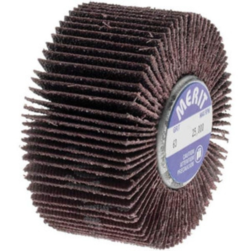 Merit Abrasives 2 Diam x 1 Face Width, Medium Ceramic Alumina Coated Mounted Flap Wheel 1/4-20 Threaded Mount, 60 Grit, Cloth Backing, 25,000 Max RPM 08834133015 – 00542787