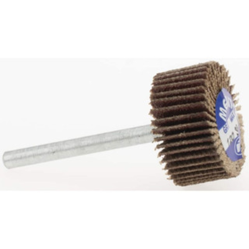 Merit Abrasives 3/4 Diam x 3/8 Face Width, Fine Aluminum Oxide Coated Mounted Flap Wheel 1/8 Shank Mount, 120 Grit, Cloth Backing, 35,000 Max RPM 08834137562 – 97243745