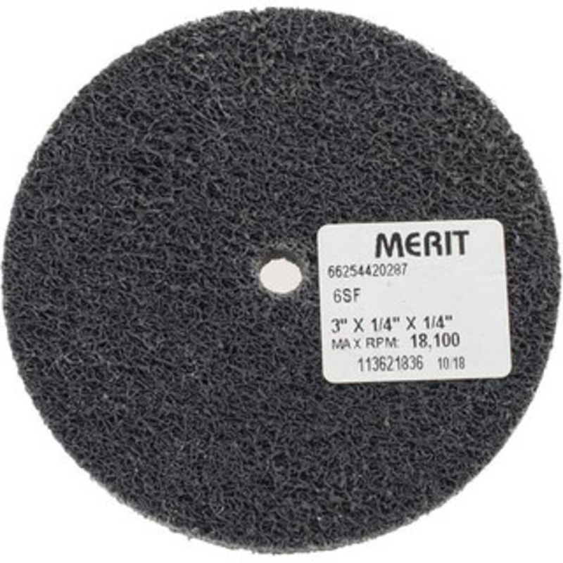 Merit Abrasives 3 Diam, 1/4 Face Width, 1/4 Center Hole, Fine Grade, Silicon Carbide Deburring Wheel Unitized, Medium Density 6 Grade, 18,000 RPM 66254420287 – 84525237