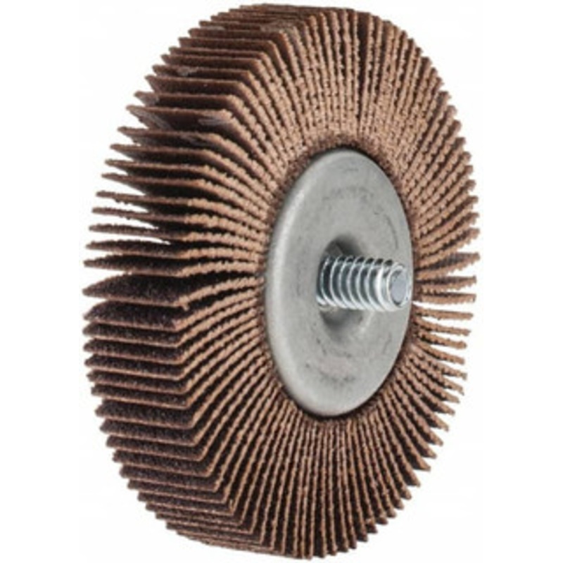 Norton 2-1/2 Diam x 1/2 Face Width, Medium Aluminum Oxide Coated Mounted Flap Wheel 1/4-20 Threaded Mount, 80 Grit, Cloth Backing, 23,000 Max RPM 63642502651 – 05098447