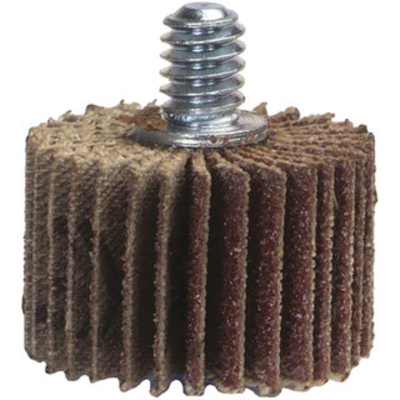 Norton 2-1/2 Diam x 1 Face Width, Medium Aluminum Oxide Coated Mounted Flap Wheel 1/4-20 Threaded Mount, 60 Grit, Cloth Backing, 23,000 Max RPM 63642502654 – 05099858