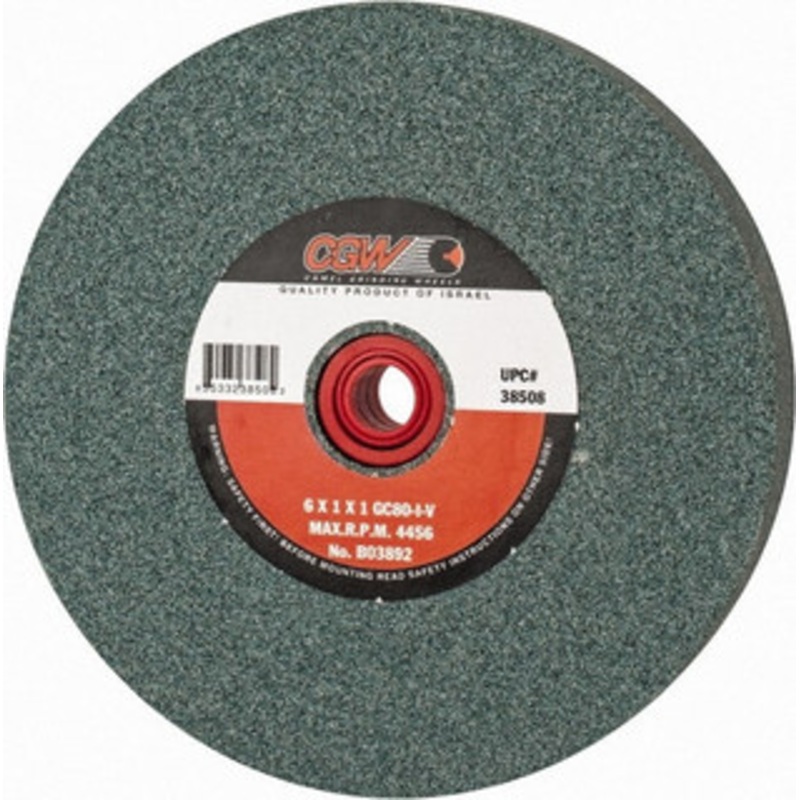 CGW Abrasives 80 Grit Silicon Carbide Bench & Pedestal Grinding Wheel 6 Diam x 1 Hole x 1 Thick, 4456 Max RPM, I Hardness, Medium Grade , Vitrified Bond 38508 – 03588118