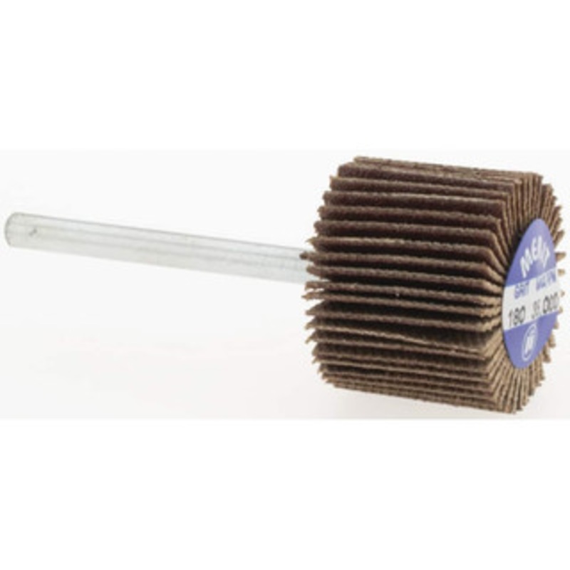 Merit Abrasives 3/4 Diam x 5/8 Face Width, Very Fine Aluminum Oxide Coated Mounted Flap Wheel 1/8 Shank Mount, 180 Grit, Cloth Backing, 35,000 Max RPM 08834137583 – 84400845