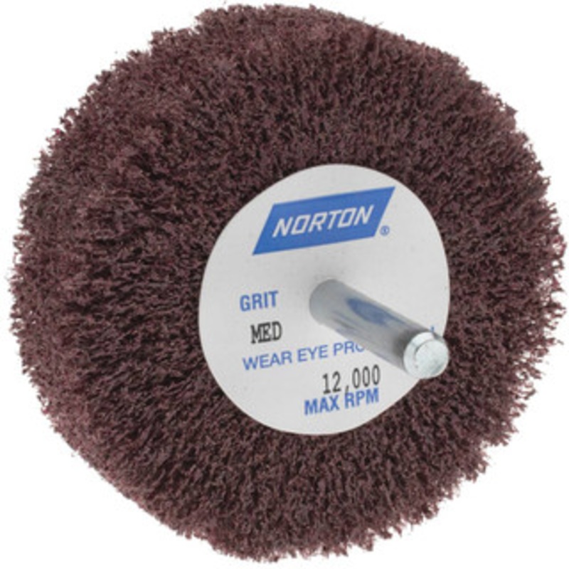 Norton 3 Diam x 1 Face Width, Medium Aluminum Oxide Nonwoven Mounted Flap Wheel 1/4 Shank Mount, 18,000 Max RPM 66261051718 – 05009618