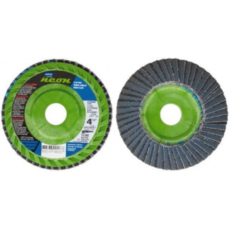 Norton 4-1/2 120 Grit 7/8 Center Hole Type 27 Ceramic Alumina Flap Disc Fine Grade, Coated, Arbor Attachment, Polyester Backing, 13,300 RPM 66623399007 – 56275753