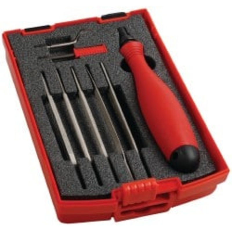 Shaviv 8 Piece High Speed Steel & Diamond Coated Hand Deburring Tool Set Blade Type E100S, E400, For Straight Edges, Hole Edges, Hole Inner Surfaces, Flat Surfaces 154-00030 – 51538379
