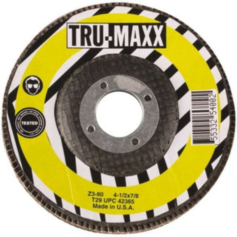 Tru-Maxx 7 60 Grit 7/8 Center Hole Type 27 Zirconia Alumina Flap Disc Medium Grade, Coated, Arbor Attachment, 8,600 RPM 25227 – 86779295